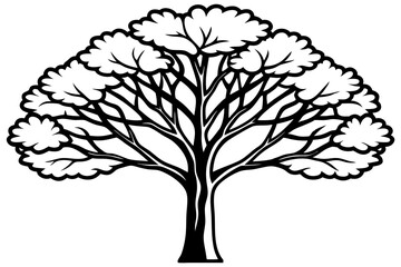 Obraz premium Vector Line Art Tree Illustration – Minimal Tree Clipart, Logo Icon Design on White Background