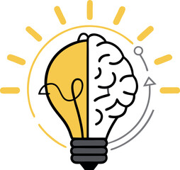 Innovative Brainlight Fusion Vector Illustration: Merged Lightbulb and Brain Concept for Creative Intelligence, Idea Generation & Breakthrough Digital Innovation