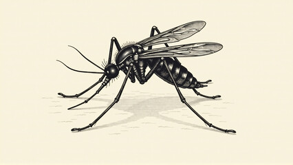 Vintage Engraved Mosquito: A Classic Vector for Antique Medical Books and Historical Designs