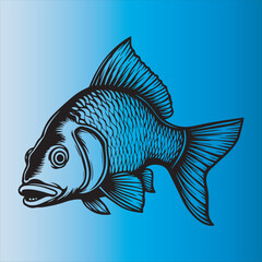 Black and White Carp Fish Vector Illustration,Stylized Carp Fish Silhouette Art,Bold Carp Fish Logo Design,Tribal Style Carp Fish Vector,Detailed Carp Fish Illustration for Design,Monochrome Carp Fish