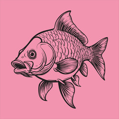 Black and White Carp Fish Vector Illustration,Stylized Carp Fish Silhouette Art,Bold Carp Fish Logo Design,Tribal Style Carp Fish Vector,Detailed Carp Fish Illustration for Design,Monochrome Carp Fish
