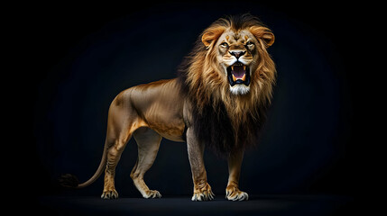 Majestic Pixelated Lion Roaring with Brown Fur Against Dark Background in Studio Lighting