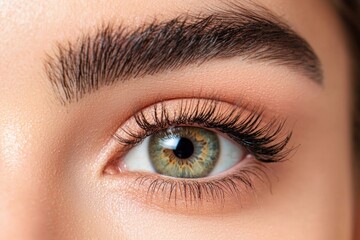Obraz premium Macro shot of female eye showcasing lush eyelashes and vibrant green color