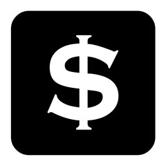 White dollar sign icon on black rounded square background.