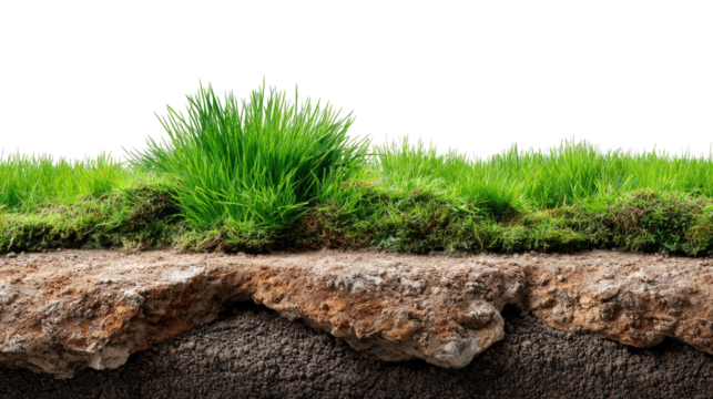 Cross-section of Lush Grass and Soil: A captivating visual representation revealing the layers of earth, with vibrant green grass flourishing above the rich, earthy soil.