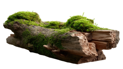 Mossy Log: An evocative close-up of a decaying log overgrown with vibrant green moss, capturing the beauty of natural decay and the resilience of life in the forest.