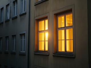 Obraz premium Illuminated Windows in Urban Dusk