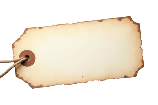 Aged blank tag with string white transparent background