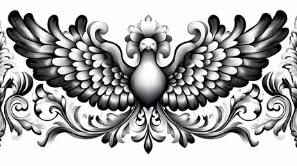 Obraz premium Ornate design featuring a stylized bird with elaborate flourishes.
