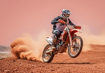 Dirt Bike Rider Showcasing High-Flying Motocross Stunts in Desert Terrain