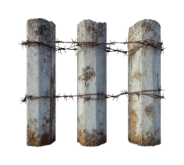 Barbed wire fence installation rural area industrial isolated on transparent background