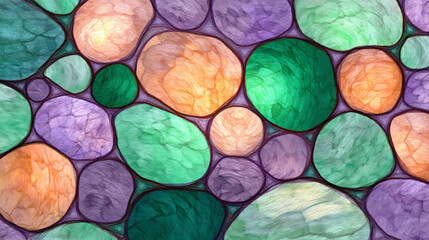 Colorful abstract stained glass pebbles close-up