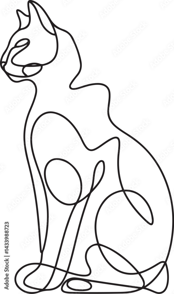 Wall mural stylized black cat in abstract profile pose illustrated with a continuous line art technique vector 