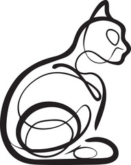 Profile view of a black cat depicted in abstract continuous line art style simple and elegant vector illustration isolated on white for modern pet themed decor
