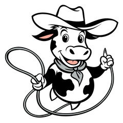 cow head in a cowboy hat with a lasso twirl