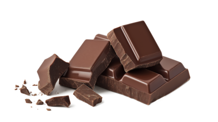 A pile of chocolate bars with some of them broken. Concept of indulgence and temptation, as the chocolate is a popular treat that many people enjoy