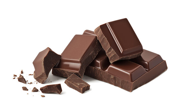 A pile of chocolate bars with some of them broken. Concept of indulgence and temptation, as the chocolate is a popular treat that many people enjoy