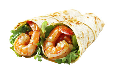 Grilled shrimp wraps with fresh greens gourmet food isolated on transparent background