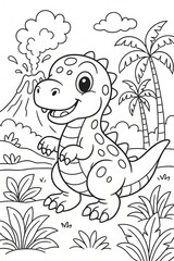 Naklejka premium A happy dinosaur. Coloring page perfect for kids aged 2 to 7.