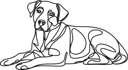 Floppy eared dog in a relaxed pose drawn in black continuous line art isolated on white modern minimalist vector illustration ideal for dog lovers and pet decor themes