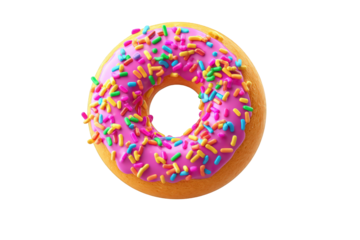 Delicious pink donut with colorful sprinkles sweet treat food tasty candy on transparent background