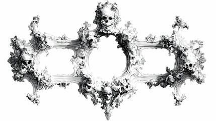 Ornate decorative frame design with grotesque skulls.