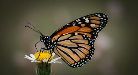 Obraz premium Monarch Butterfly with Elegance on a Delightful Flower in Natural Habitat