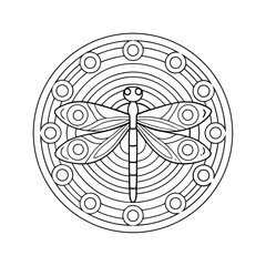 Dragonfly mandala illustration insect coloring page design zentangle style decorative element detailed lines for relaxation