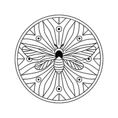 Decorative insect art nouveau style ornament black and white circular design with honey bee