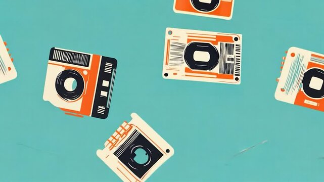Retro cameras and cassette tapes pattern