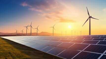 Solar cell in solar farm, Alternative energy and sustainable energy, photovoltaic, Pure energy renewable, clean energy, solar energy, reduce global warming, environment, green energy, generate by .AI