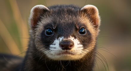 Fototapeta premium Captivating ferret portrait showcasing detailed fur texture and intense gaze