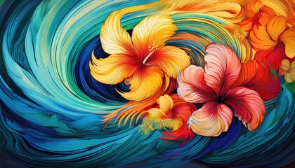 Fototapeta premium Vibrant floral swirls nature digital artwork colorful composition abstract viewpoint artistic expression