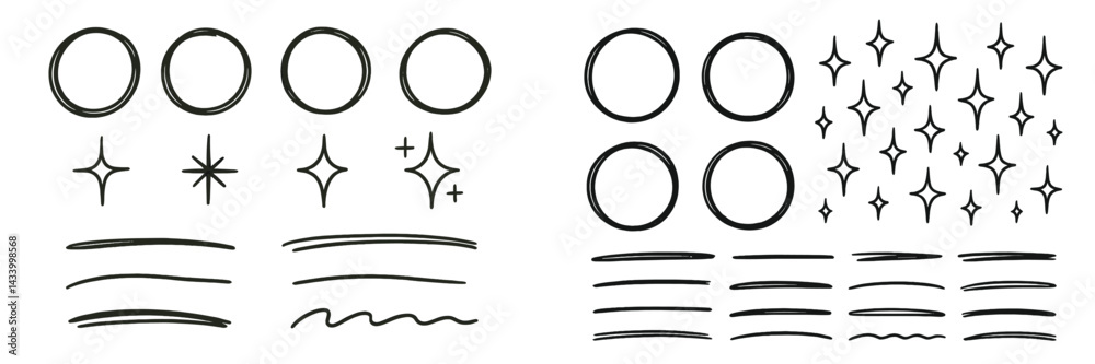 Poster collection of decorative line elements and shapes for graphic design and creative projects during da
