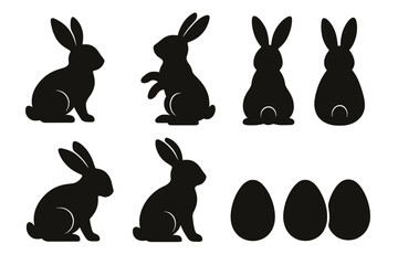 Various silhouettes of rabbits and eggs highlighting playful designs for festive occasions and decorations