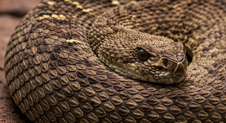 Obraz premium Captivating close-up, Intricate details of a coiled rattlesnake portrait