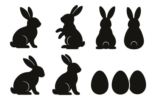 Various silhouettes of rabbits and eggs highlighting playful designs for festive occasions and decorations