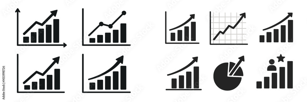 Aufkleber Various symbols representing growth and improvement in business indicators and data visualization methods