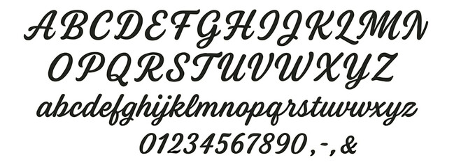 Calligraphy practice sheet showcasing uppercase and lowercase letters with numbers and punctuation