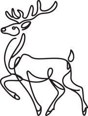 Continuous line art vector of a deer in black minimalist style with antlers raised isolated on a white background perfect for wildlife nature or holiday themes