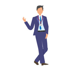 Obraz premium 社員証をつけてスーツを着たビジネスマンの全身イラスト