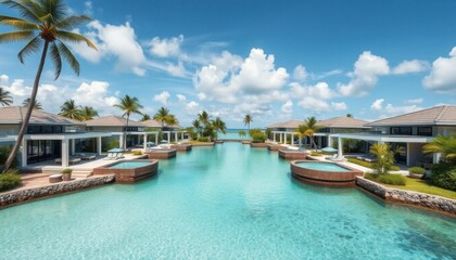Obraz premium Luxurious Tropical Villas with Private Pools and Ocean View Stunning Resort Getaway