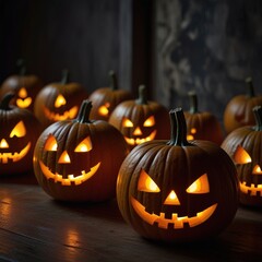 Obraz premium Spooky Halloween Porch Decor with Glowing Jack-o'-Lanterns and Candles at Night