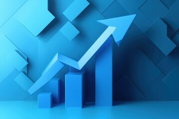 Fototapeta premium Blue upward arrow business icon on 3D abstract background symbolizing growth, progress, financial success, and data-driven performance