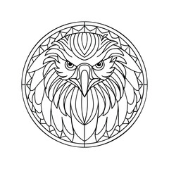 Eagle head circular emblem line art illustration strong bird graphic design element detailed vector artwork ornate animal motif decorative ornament