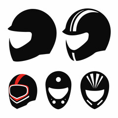 Motorcycle helmet vector icon set on white background.
