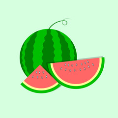 watermelon whole and slices minimalist flat vector illustration