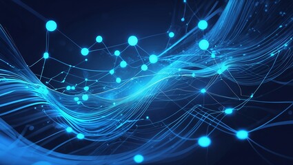 Futuristic blue wavy lines with technology connection theme