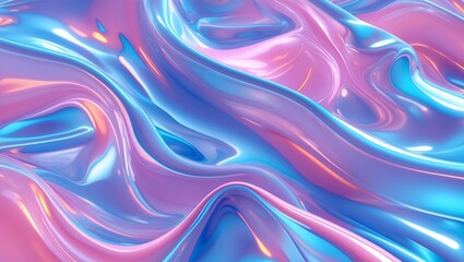 Obraz premium Futuristic glossy waves in blue and pink hues