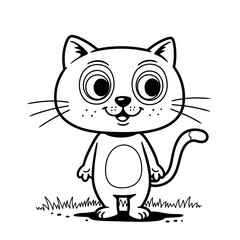 Fototapeta premium Cute cartoon cat character standing on grass 